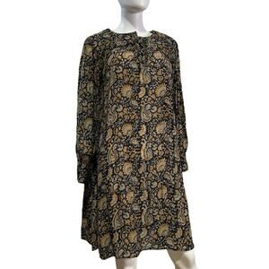 Antik Batik Brown Mustard Floral Sheer Shift Dress Size L